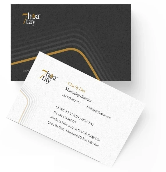 7 Hoa Tay identity applied to charcoal and white business cards