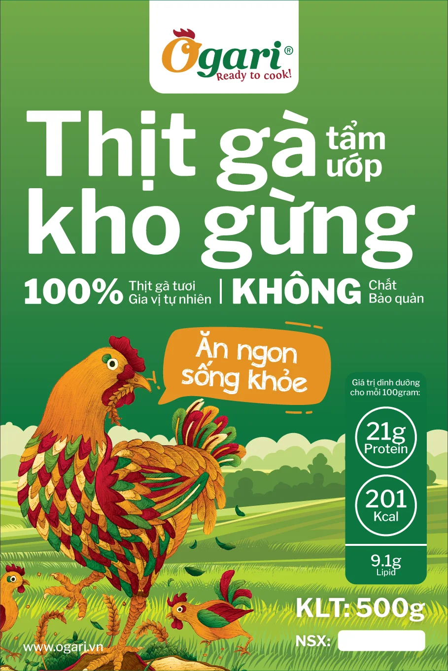 Three marinated chicken variants: Ginger chicken · green