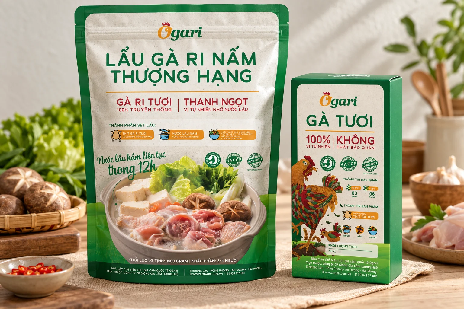 Ogari chicken and mushroom hotpot packaging mockup