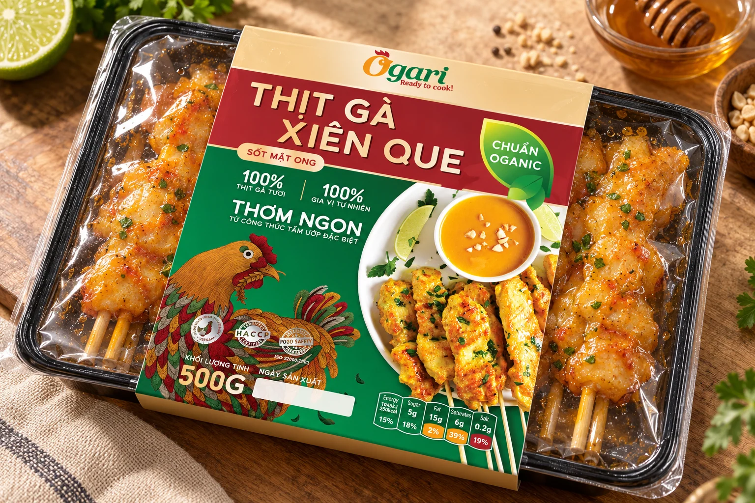 Ogari chicken skewers packaging mockup
