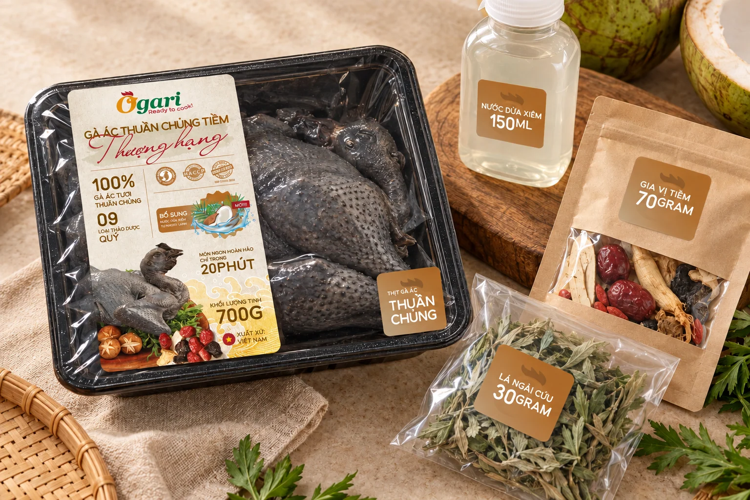 Ogari black chicken kit with four companion product stickers